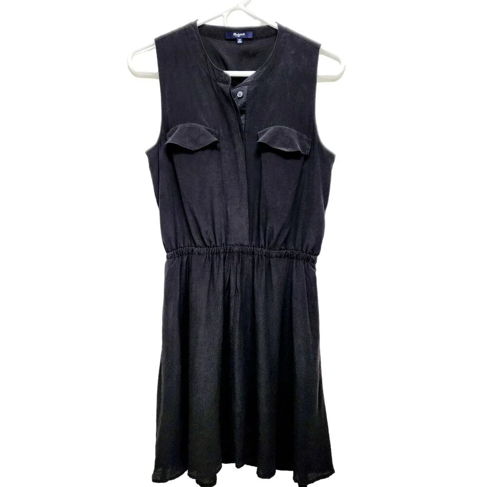 Madewell 1937 Black Silk Sleeveless Button-Front Dress XS - Picture 2 of 10